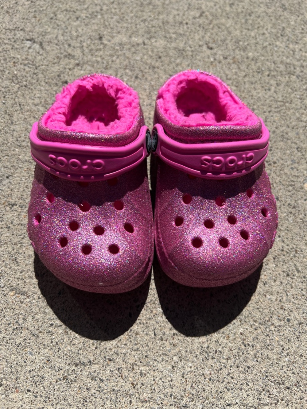 CROCS Kids' Hot Pink Glitter Clog with Fuzzy Liner